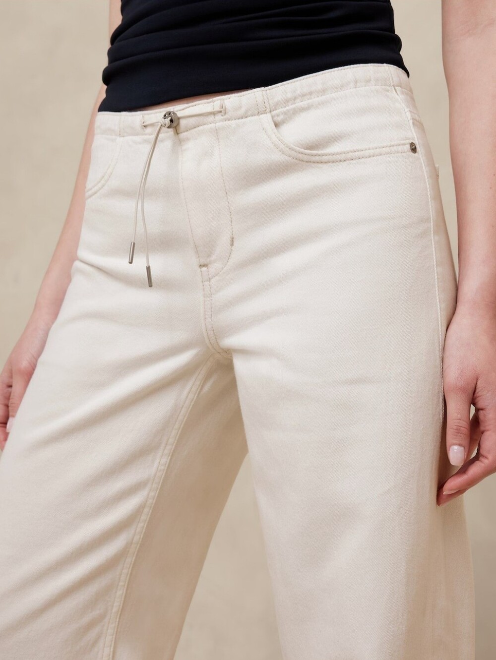 Banana Republic Cream Straight-Leg Drawstring Chinos - Picture 3 of 13